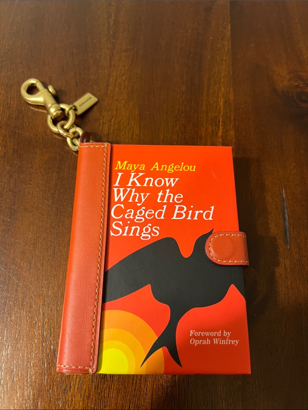 Coach Red Leather Book-Style Maya Angelou  Keychain Case with Black Bird Graphic